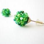 Green post earrings, iridiscent green earrings studs, small, cute, summer, spring fashion, ball, chemistry earrings