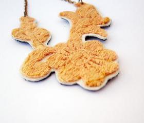 Orange lace necklace, flower necklace, peach necklace, leather necklace, romantic necklace, long necklace